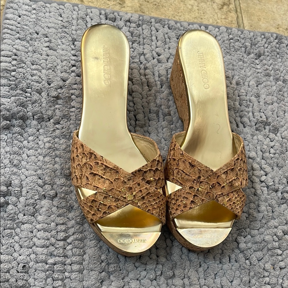 Jimmy Choo Gold and Brown Women's Sandals